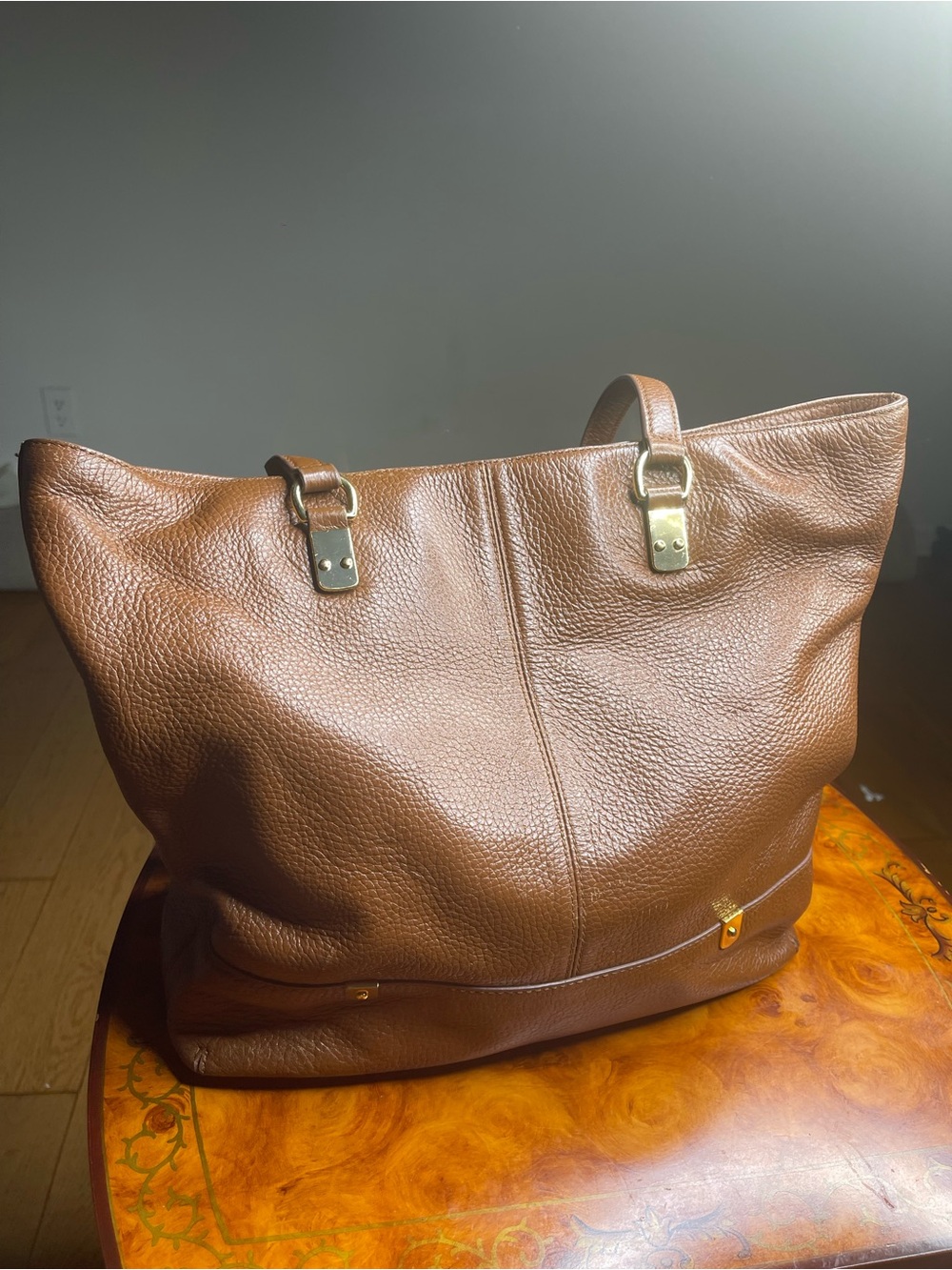 Polo by Ralph Lauren Brown Pebbled Leather Tote with Gold Accents